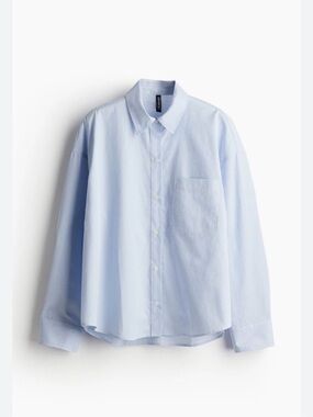 H&M Women’s Light Blue Classic Cotton Button-Up Shirt w Back Opening